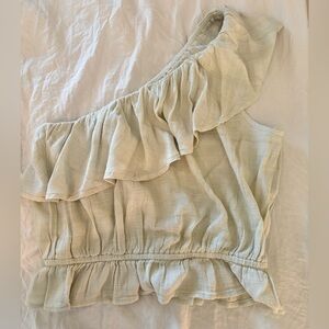 One shouldered ruffle top, foam green, size medium